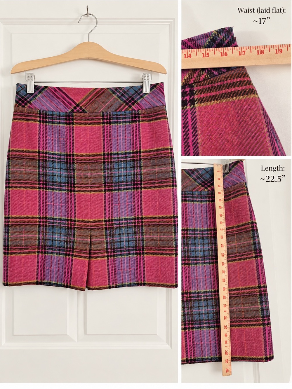 Vintage L.L.Bean Pink Plaid Wool Skirt Size 12 90s Preppy - Picture 3 of 5